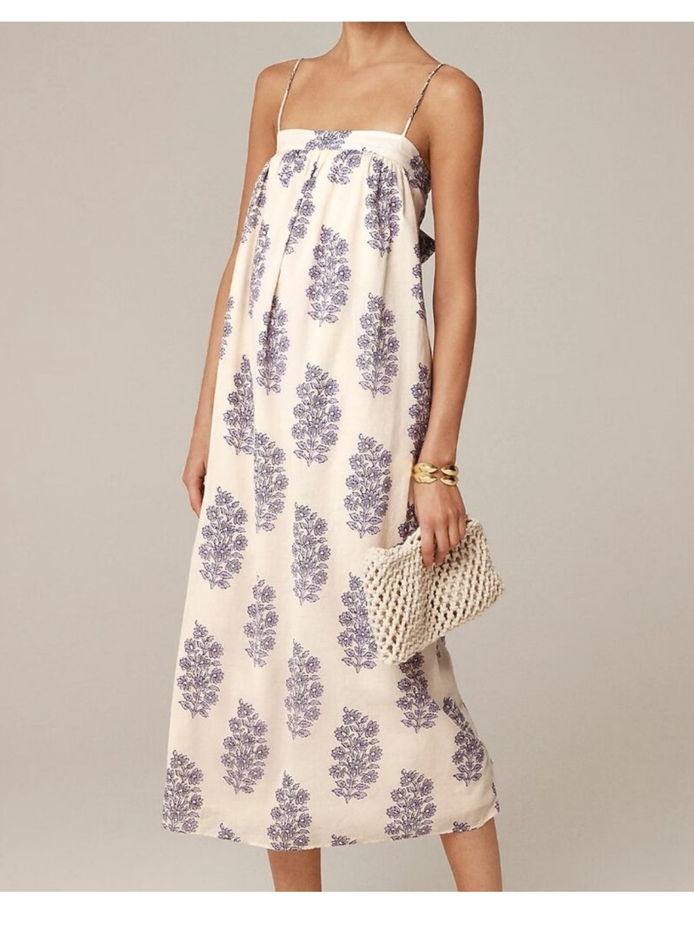 J.Crew Collection Floaty Floral Midi Dress Ivory Purple Cotton Size S